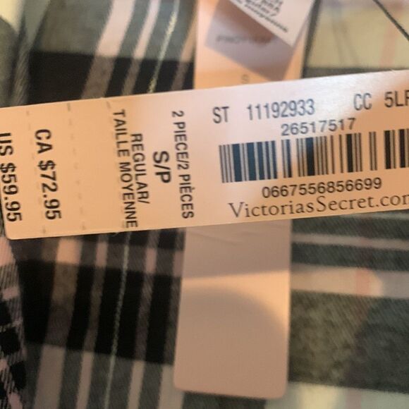 Victoria’s Secret Pink Black Silver Plaid Pajama Top Small New - Picture 4 of 7